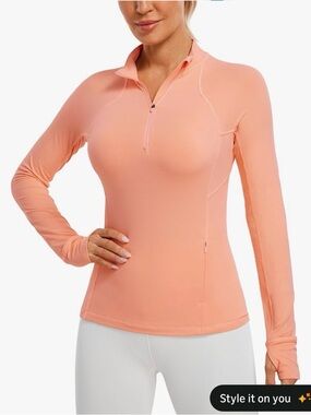 Women's Peach Long-Sleeve Quarter-Zip Active Top